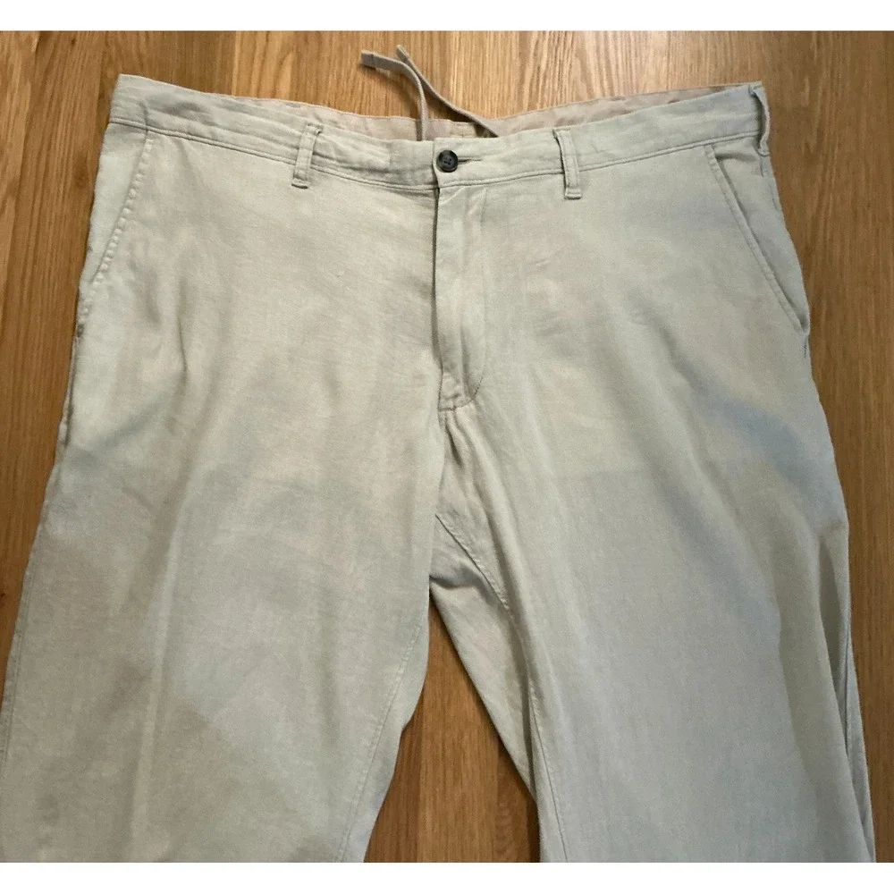 Marks & Spencer Linen Pants‎ Men's 40x28 Beige Stone Linen Blend Trousers